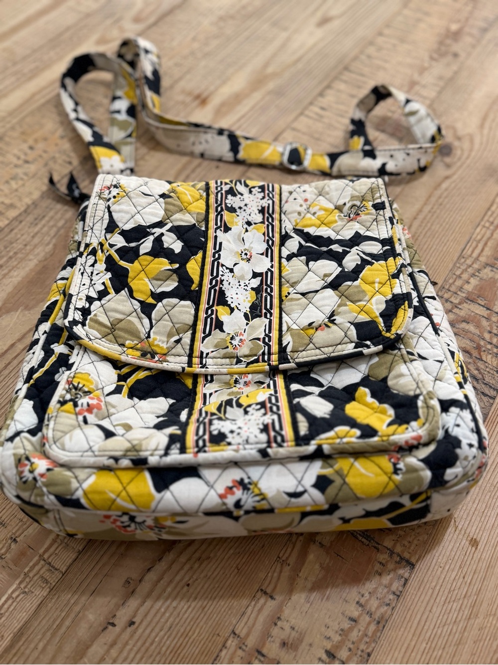 Vera Bradley Quilted Floral Crossbody in Yellow, Black & Cream